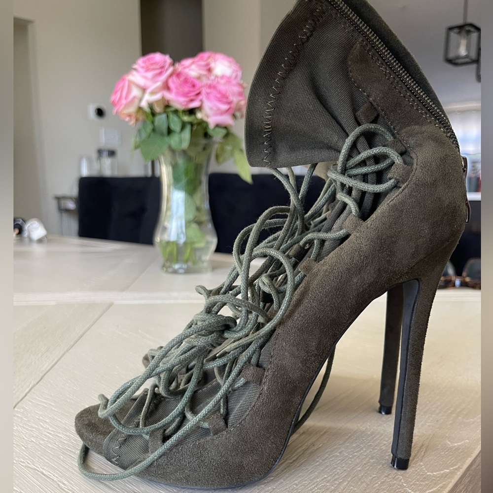 Peep Toe Stiletto High Heel Ankle Boots Lace Up Booties